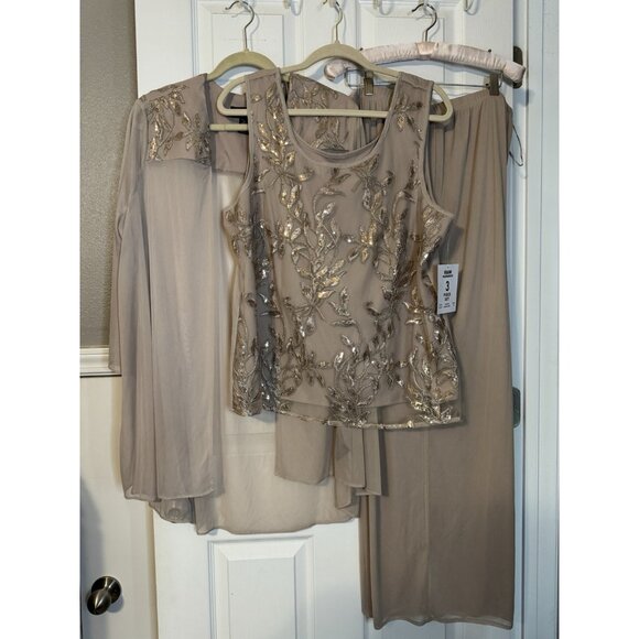 R & M Richards 18 Party Pant Suit Top Suit Jacket Champagne Sequin NEW $239 - Picture 7 of 11